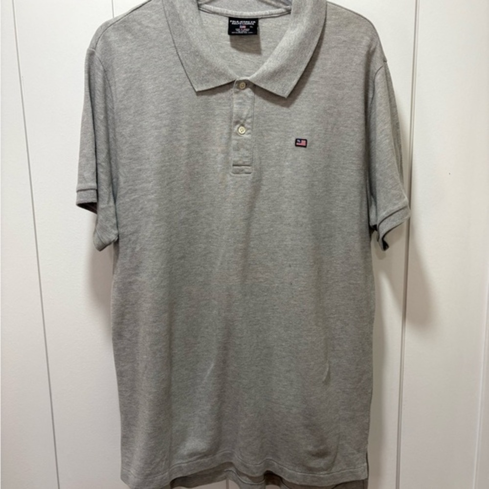Polo Jeans Co Men's Size XL Gray Pique Polo SHIRT American Flag